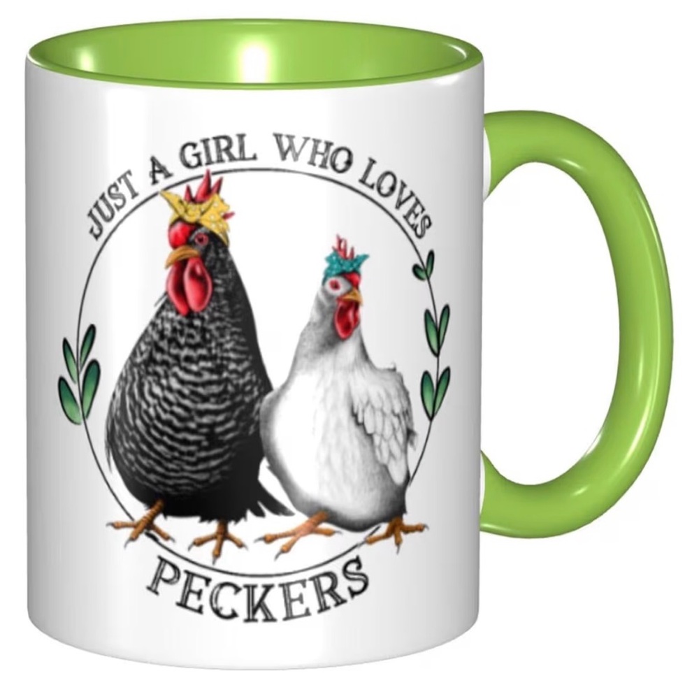 🐔‎ Just a Girl Who Loves Peckers Coffee Mug ☕ Two-Toned coffee mug- chicken mug